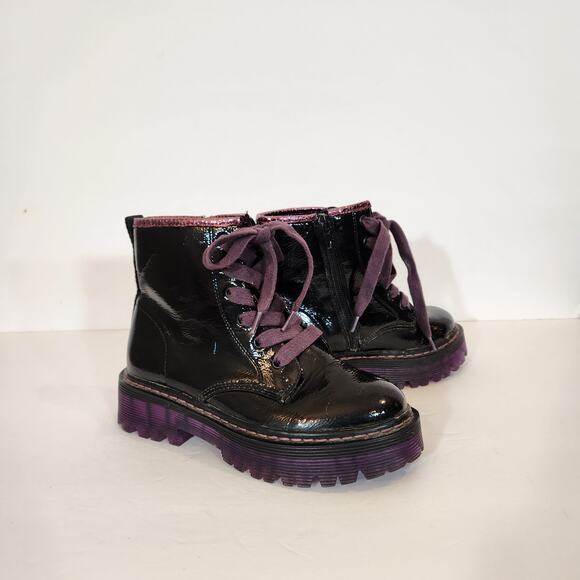 MADDEN GIRL Combat Boot Big Girl 5M Rozzie Black Purple Patent Leather Goth Rare - Picture 1 of 12